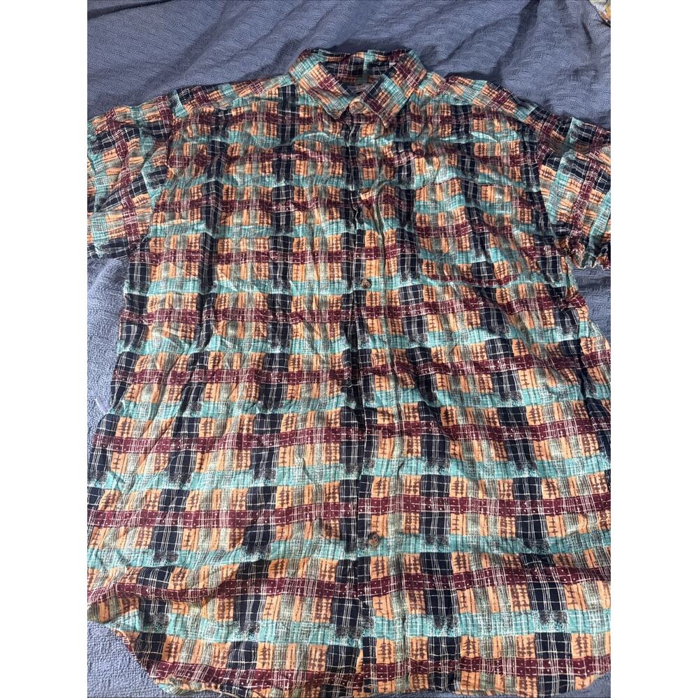 Vintage Career Club Men's Colorful Multicolor Short Sleeve Button Shirt Size L